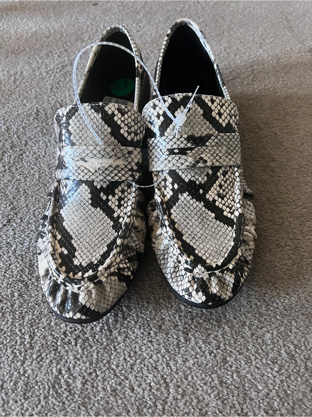 Vince Camuto Snakeskin-Print Penny Loafers in Black & White